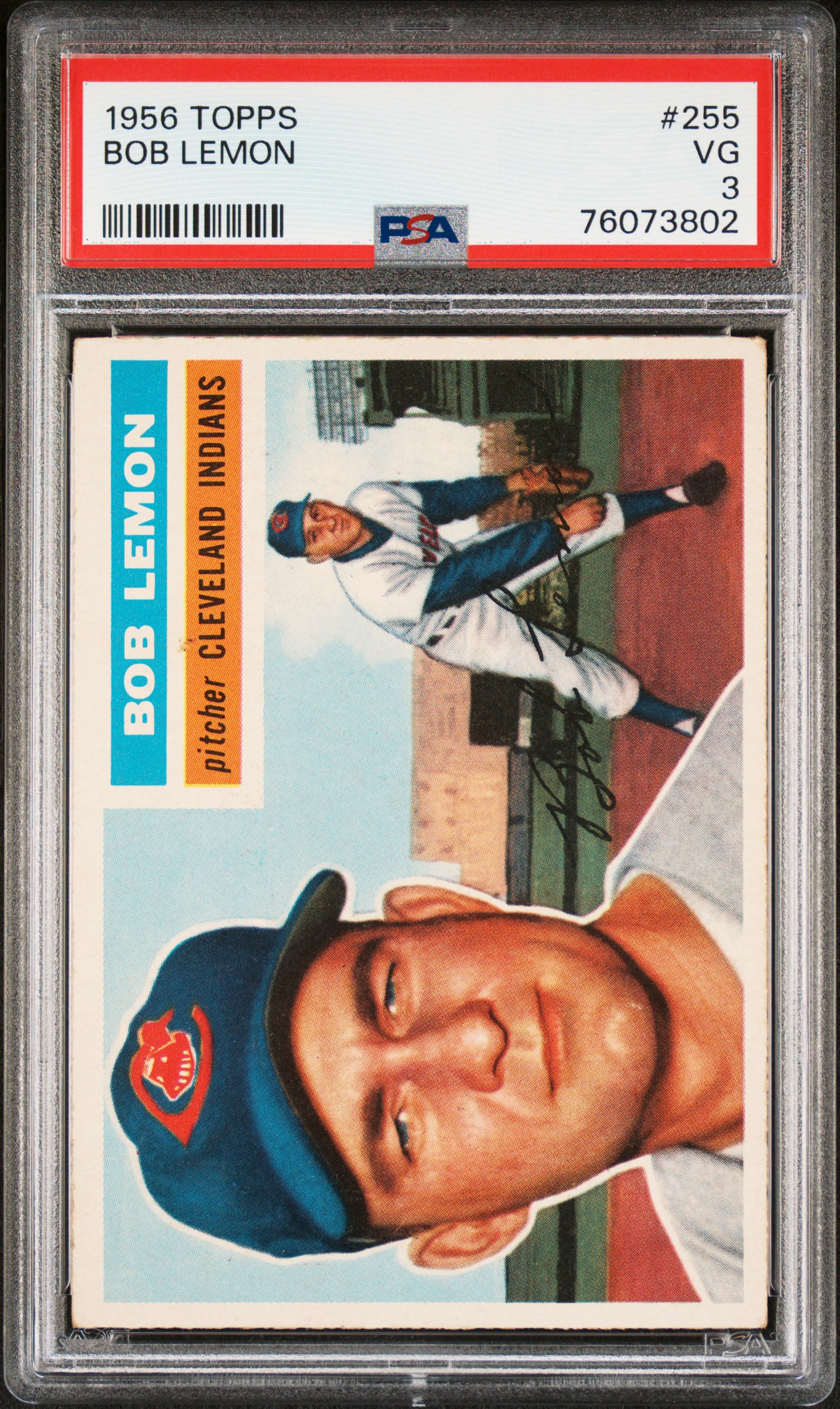 1956 Topps Bob Lemon #255 PSA 3 NEW LABEL VINTAGE BASEBALL INDIANS