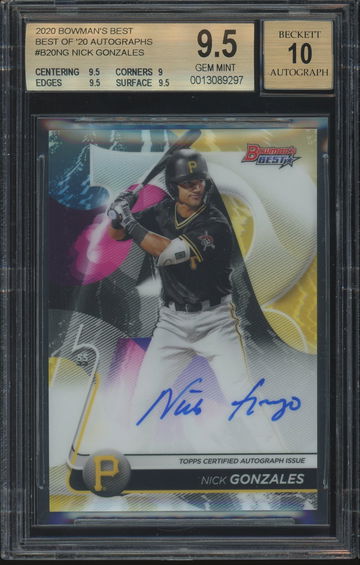Nick Gonzales 2020 Bowman's Best Auto Autograph # B20-NG Pittsburgh Pirates BGS 9.5