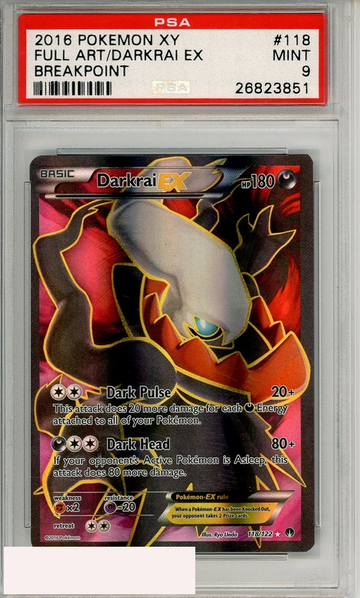 2016 POKEMON XY BREAKPOINT FA DARKRAI EX #118 PSA 9 MINT