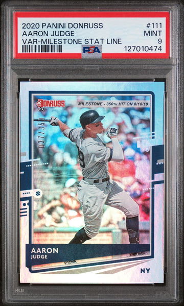 2020 Panini Donruss Sp-Milestone Stat Line Aaron Judge #111 /350 PSA 9