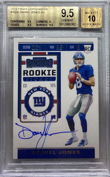 2019 contenders Daniel Jones Rookie Ticket Auto BGS 9.5 / 10 auto 