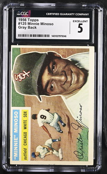 1956 TOPPS MINNIE MINOSO GRAY BACK #125 CGC 5 BS.C1.39