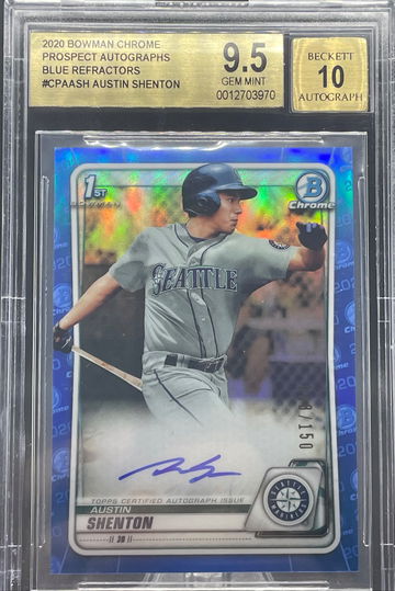 2020 Bowman Chrome Blue Refractor Austin Shenton /150 BGS 9.5 Auto 10