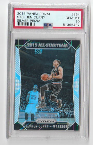 PSA 10 GEM MINT 2015 PANINI PRIZM SILVER PRIZM STEPHEN CURRY SHOWN W/ LEBRON ON FRONT CARD IS #364