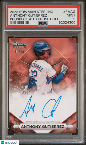 2023 Bowman Sterling Prospect Autographs Anthony Gutierrez #PAAG Prospect Auto Rose Gold Ref PSA 9