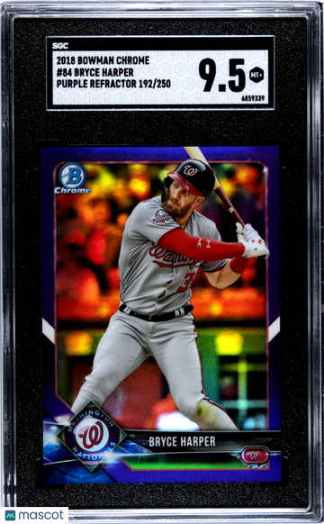 2018 Bowman Chrome Bryce Harper #84 Purple Refractor SGC 9.5