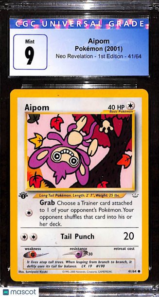 2001 Pokemon Neo Revelation Aipom 1st Edition CGC 9 #41/64
