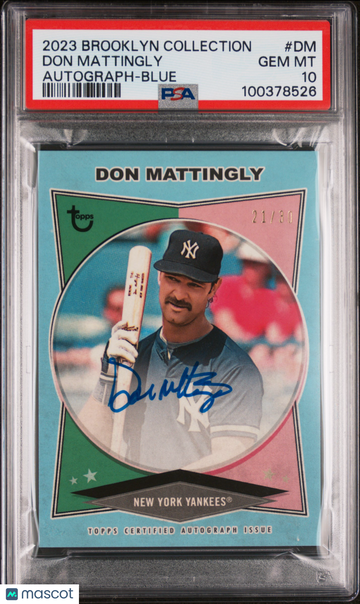 2023 Topps Brooklyn Collection Autograph Don Mattingly #DM Blue /30 PSA 10