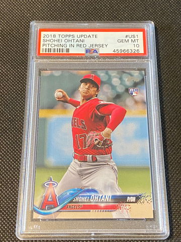 2018 Topps Update #US1 Shohei Ohtani Pitching in Red Jersey PSA 10 Rookie RC
