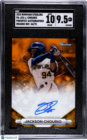 2023 Bowman Sterling Jackson Chourio #PA-JCU Pros. Autograph Orange Refractor SGC 9.5 Auto 10