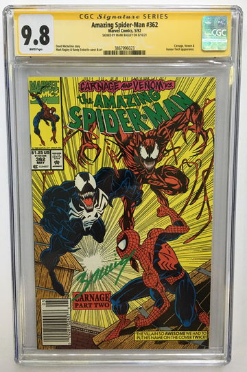AMAZING SPIDER-MAN #362 S.S. MARK BAGLEY CGC 9.8 RARE NEWSSTAND PERFECTLY CENTERED! FREE S/H.