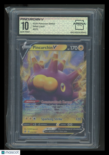 2020 Pokemon Sword & Shield Rebel Clash Pincurchin V Arena Club 10 #072/192