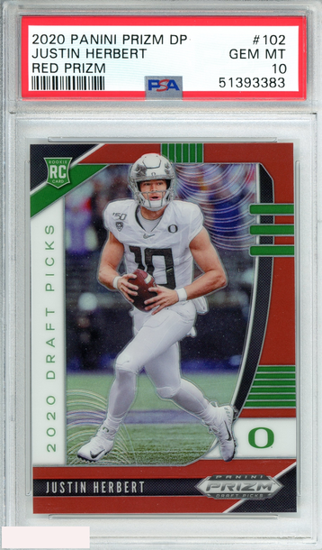 2020 PANINI PRIZM DP JUSTIN HERBERT #102 RED PRIZM CHARGERS ROOKIE RC PSA 10