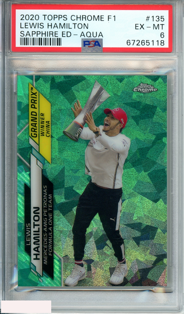 2020 TOPPS CHROME F1 LEWIS HAMILTON #135 SAPPHIRE ED-AQUA 24 OF 99 PSA 6 EX-MT