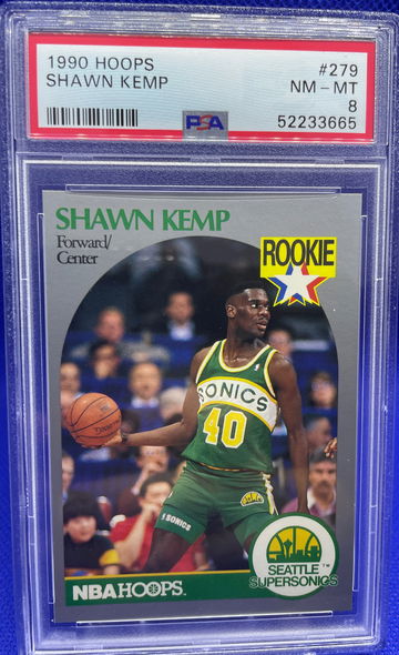 Shawn Kemp 1990 NBA Hoops #279 Rookie RC Seattle Supersonics NM-MINT PSA 8