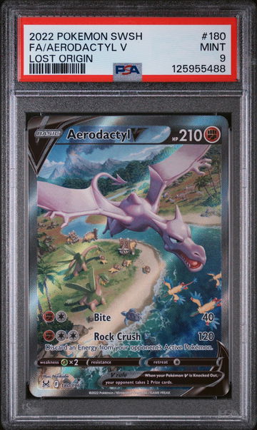 2022 Pokemon Sword and Shield Lost Origin Aerodactyl V #180 PSA 9