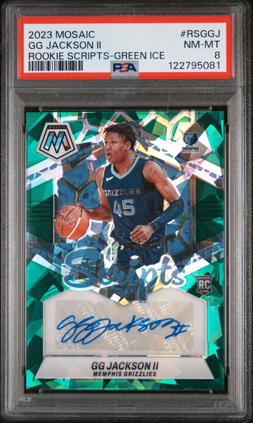 2023 Panini Mosaic Rookie Scripts Green Ice GG Jackson II #RS-GGJ RC Auto PSA 8