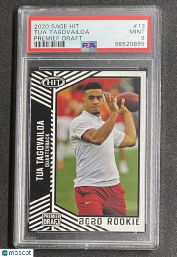Tua Tagovailoa 2020 Sage Hit Premier Draft RC #13 Miami Dolphins Rookie PSA 9