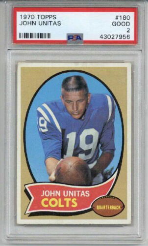 1970 TOPPS #180 JOHNNY UNITAS FOOTBALL CARD BALTIMORE COLTS PSA 2 GOOD LOW POP