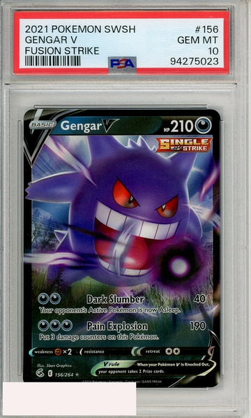 2021 POKEMON SWORD SHIELD FUSION STRIKE GENGAR V #156 PSA 10 GEM MT