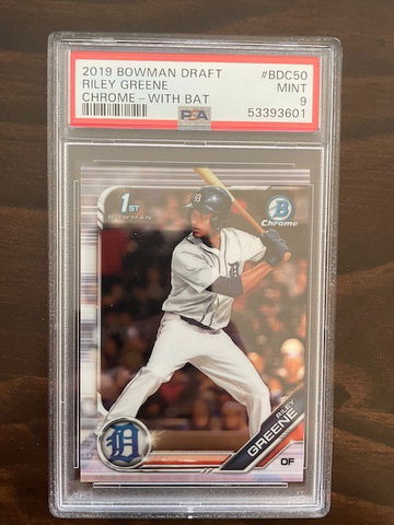 2019 Bowman Draft Chrome Riley Greene With Bat PSA 9