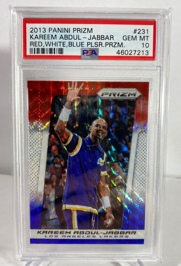 2013-14 Prizm Kareem Abdul-Jabbar Red White Blue Pulsar PSA 10