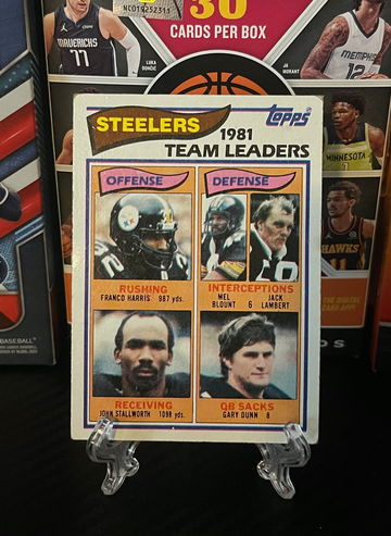 1982 TOPPS 1981 PITTSBURGH STEELERS TEAM LEADERS FRANCO LAMBERT STALLWORTH #202