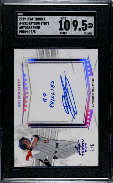 2019 Leaf Trinity Autographed Purple /5 Bryson Stott SGC 9.5 w 10 Auto Pop 1!!