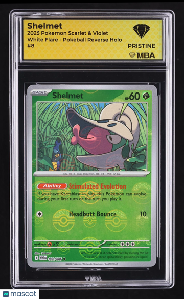 2025 Pokemon Scarlet & Violet White Flare Shelmet Reverse Holo MBA 10 #8