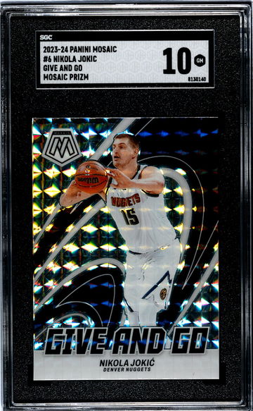 2023-24 Panini Mosaic #6 Nikola Jokic Give And Go Mosaic Prizm SGC 10