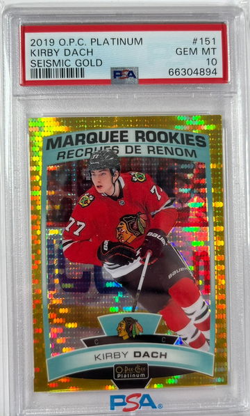 2019 O-Pee-Chee Platinum Kirby Dach Seismic Gold Rookie Card PSA 10 Gem Mint
