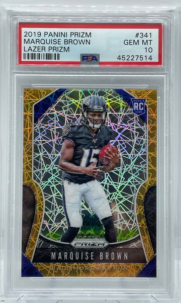 2019 Panini Prizm 341 - Marquise Brown Lazer Prizm PSA 10
