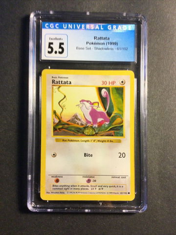 1999 Pokemon Wizards Shadowless Rattata Base Set 61 /102 EX+ 5.5