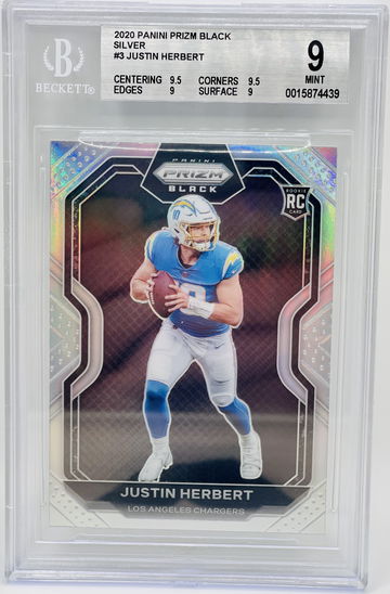 Justin Herbert 2020 Panini Prizm Black Silver #3 BGS 9 RC Rookie Chargers