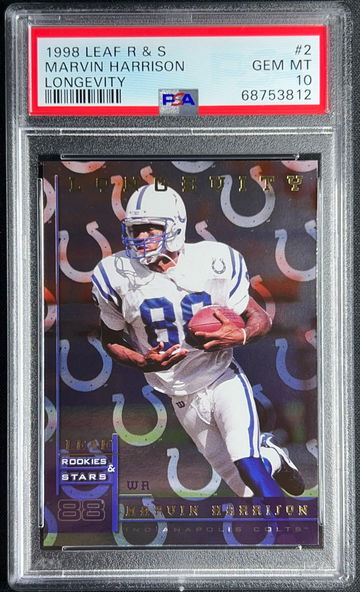 1998 Leaf Rookies Stars Longevity /50 Marvin Harrison PSA 10