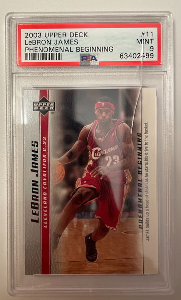 Damaged: 2003 Upper Deck Lebron James Phenomenal Beginning #11 PSA Mint 9