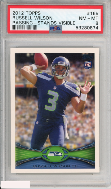 2012 TOPPS RUSSELL WILSON #165 PASSING-STANDS VISIBLE ROOKIE RC PSA 8 NM-MT