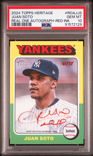 2024 Topps Heritage Real One Autographs Real One Autograph-Red Ink Juan Soto #ROAJJS /75 PSA 10