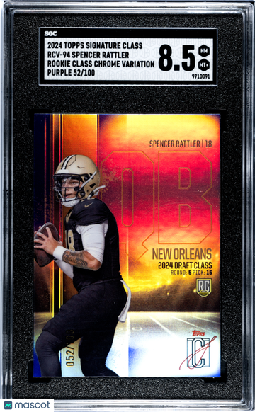 2024 Topps Signature Class Spencer Rattler #RCV-94 Rookie Chrome Var. Purple Refractor SGC 8.5
