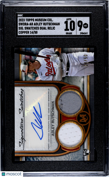 2023 Topps Museum Collection Adley Rutschman #SWDRA-AR SIG. Swatches Dual Relic Copper SGC 9 Auto 10