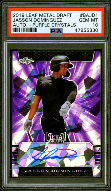 2019 Leaf Metal Draft Jasson Dominguez Purple Crystals Auto #'d 5/7 PSA 10 GEM MINT