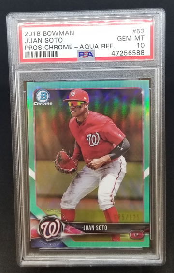 Juan Soto 2018 bowman chrome aqua refractor psa 10
