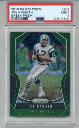 2019 PANINI PRIZM GREEN PRIZM #268 JOE NAMATH CARD NEW YORK JETS PSA 9