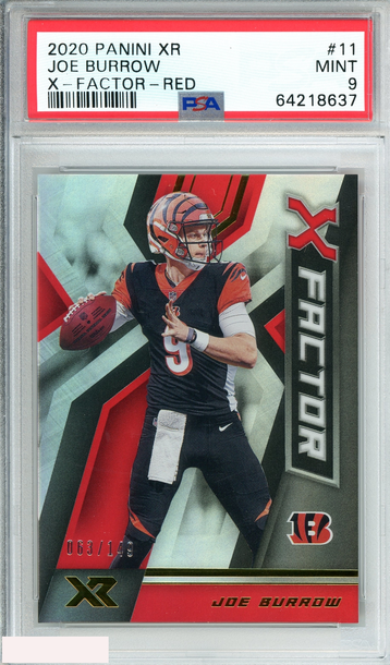 2020 PANINI XR JOE BURROW #11 X-FACTOR-RED 63 OF 149 ROOKIE RC PSA 9 MINT