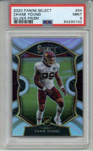 2020 PANINI SELECT SILVER PRIZM #64 CHASE YOUNG ROOKIE RC COMMANDERS PSA 9 LOW POP