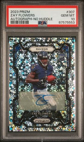 2023 PANINI PRIZM ZAY FLOWERS AUTOGRAPH NO HUDDLE #307 ROOKIE RC PSA 10