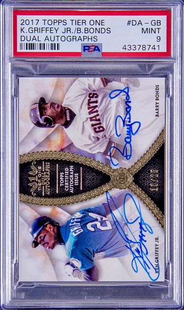 2017 Topps Tier One - Ken Griffey Jr / Barry Bonds Dual Auto Pop 3, 1 Higher PSA 9