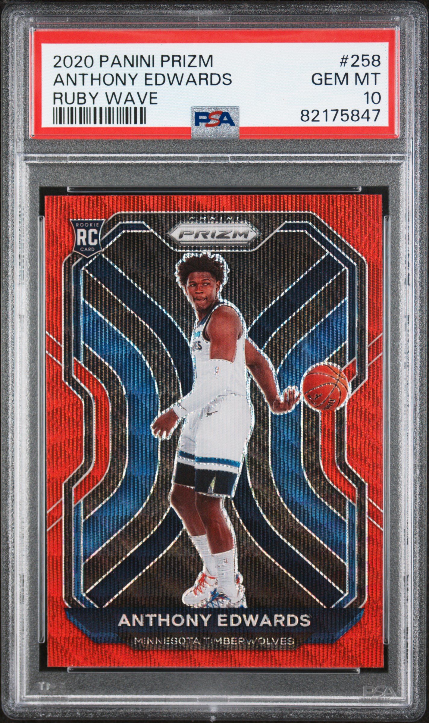 PSA 10 2020 Panini Prizm Anthony Edwards Ruby Wave Rookie RC #258