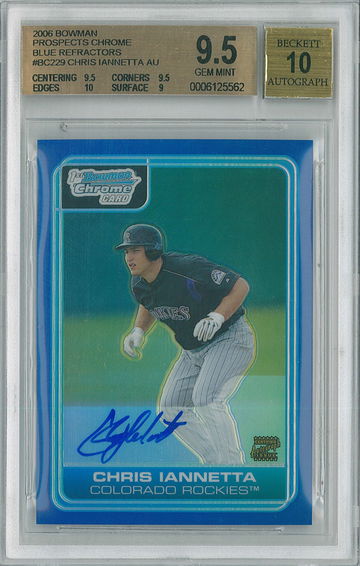 2006 Bowman Chris Iannetta Blue Refractor /150 #BC229 BGS 9.5 Auto 10