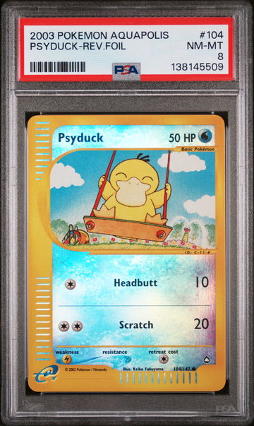 2003 Pokemon Aquapolis Reverse Holo Psyduck #104 /147 PSA 8